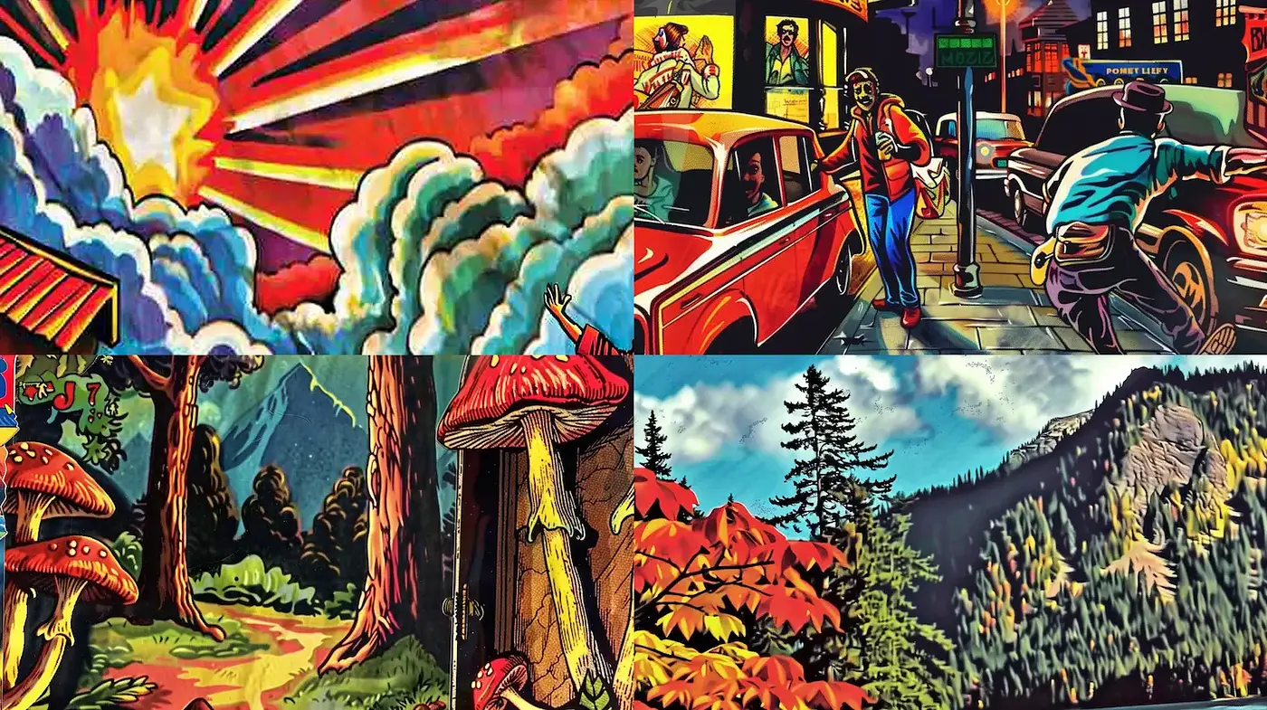 Vibrant and Nostalgic Imagery with a Comic-Like Aesthetic - Midjourney sref style