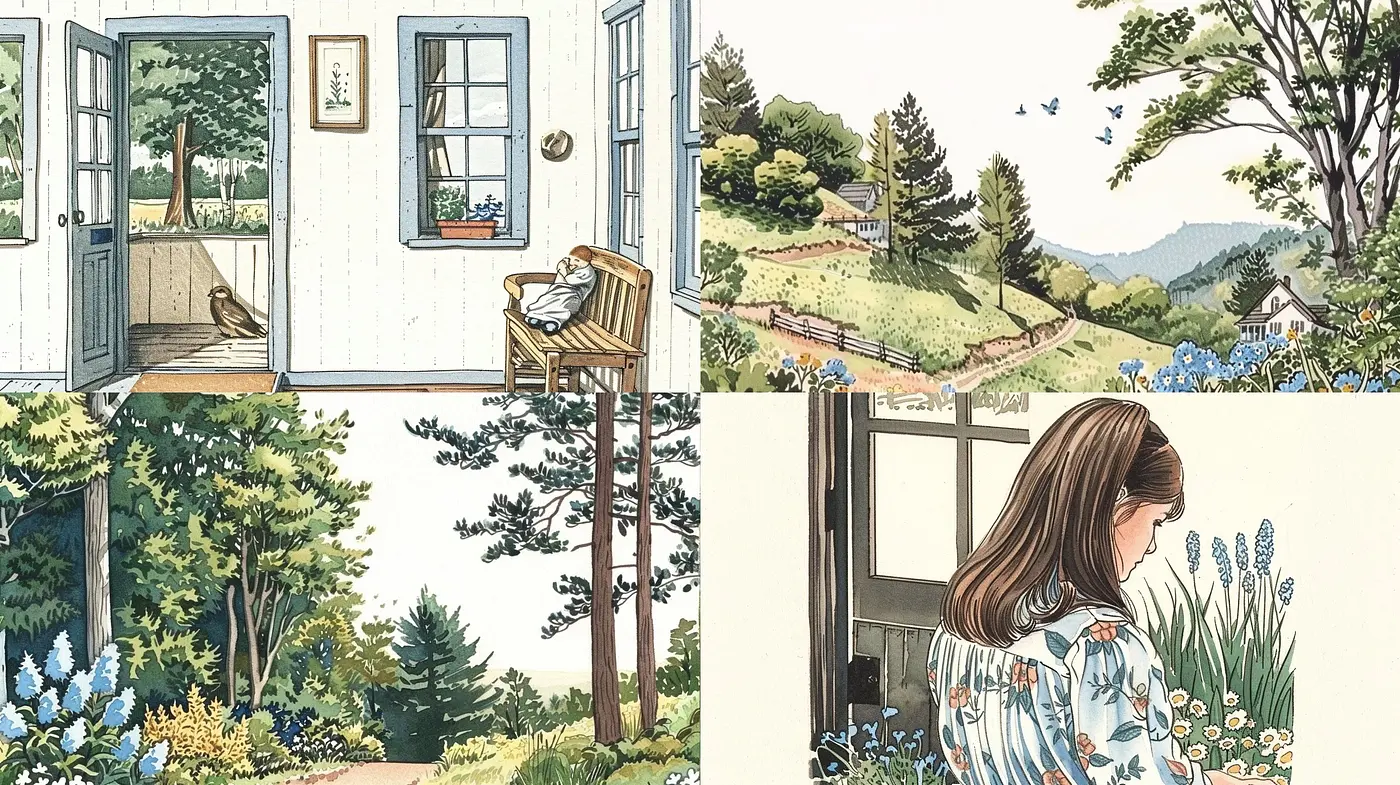 Serene Pastoral Tranquility: A Harmonious Blend of Soft Hues and Nature-inspired Imagery - Midjourney sref style