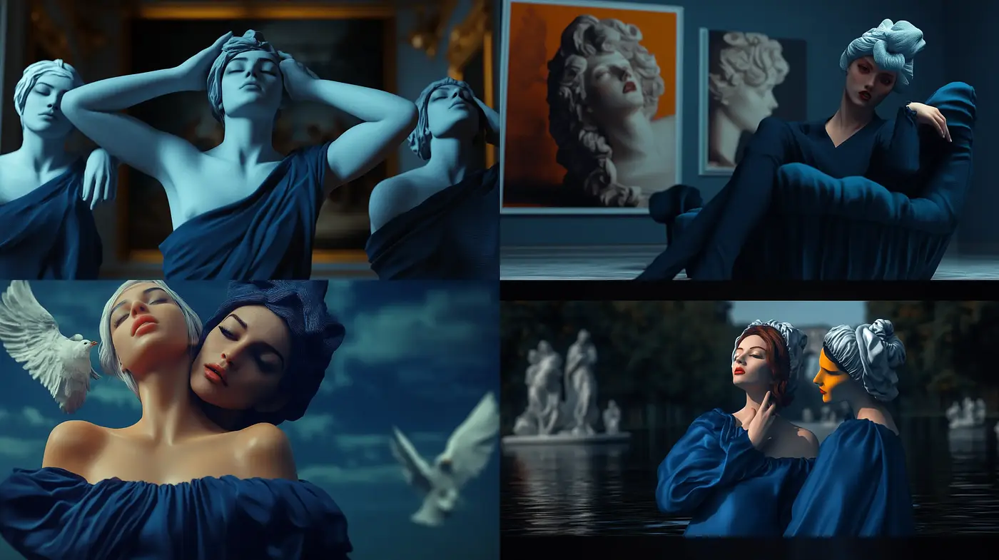 Ethereal Cerulean Dreamscapes with Sculptural Elegance - Midjourney sref style