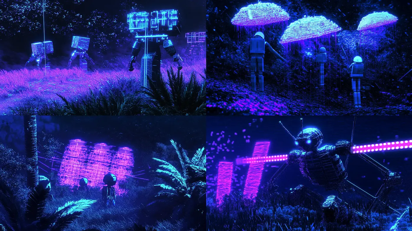 Neon Dreamscape: Evocative Fusion of Cyberpunk and Natural Elements - Midjourney sref style