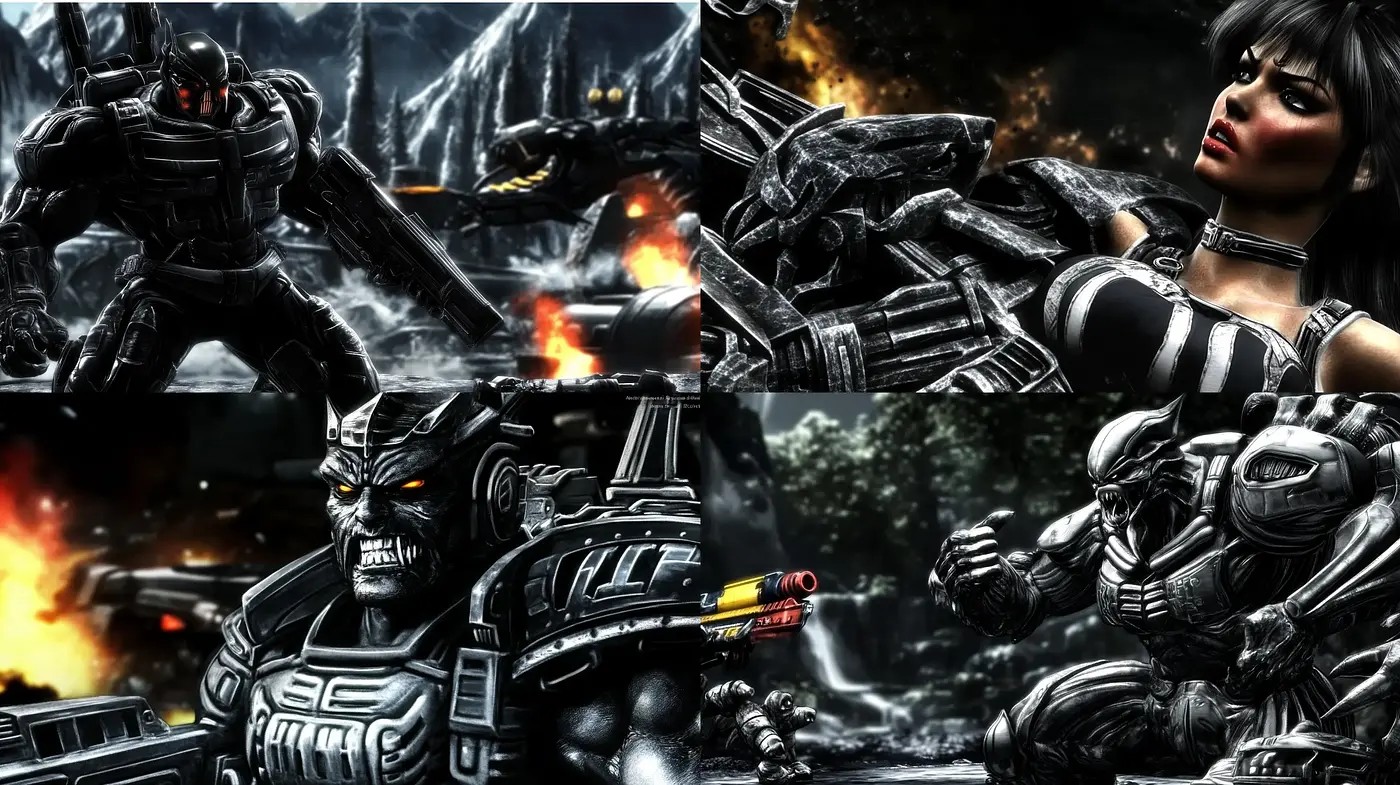 Futuristic Cybernetic Confrontation in Monochrome Tones - Midjourney sref style
