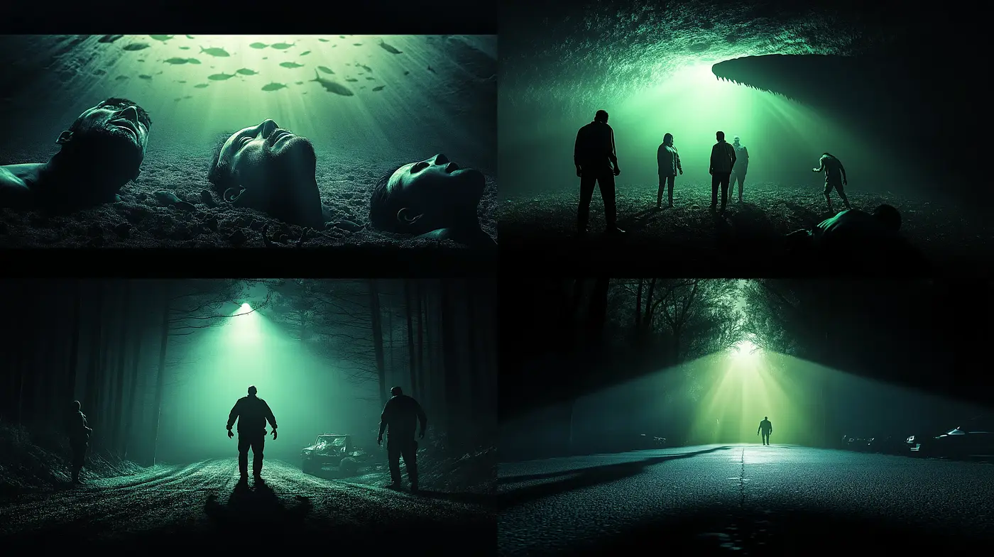Cinematic Suspense in Monochrome Green Hues - Midjourney sref style