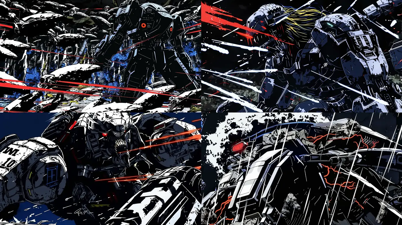 Dynamic Neo-Futuristic Explosions in Stark Contrast - Midjourney sref style