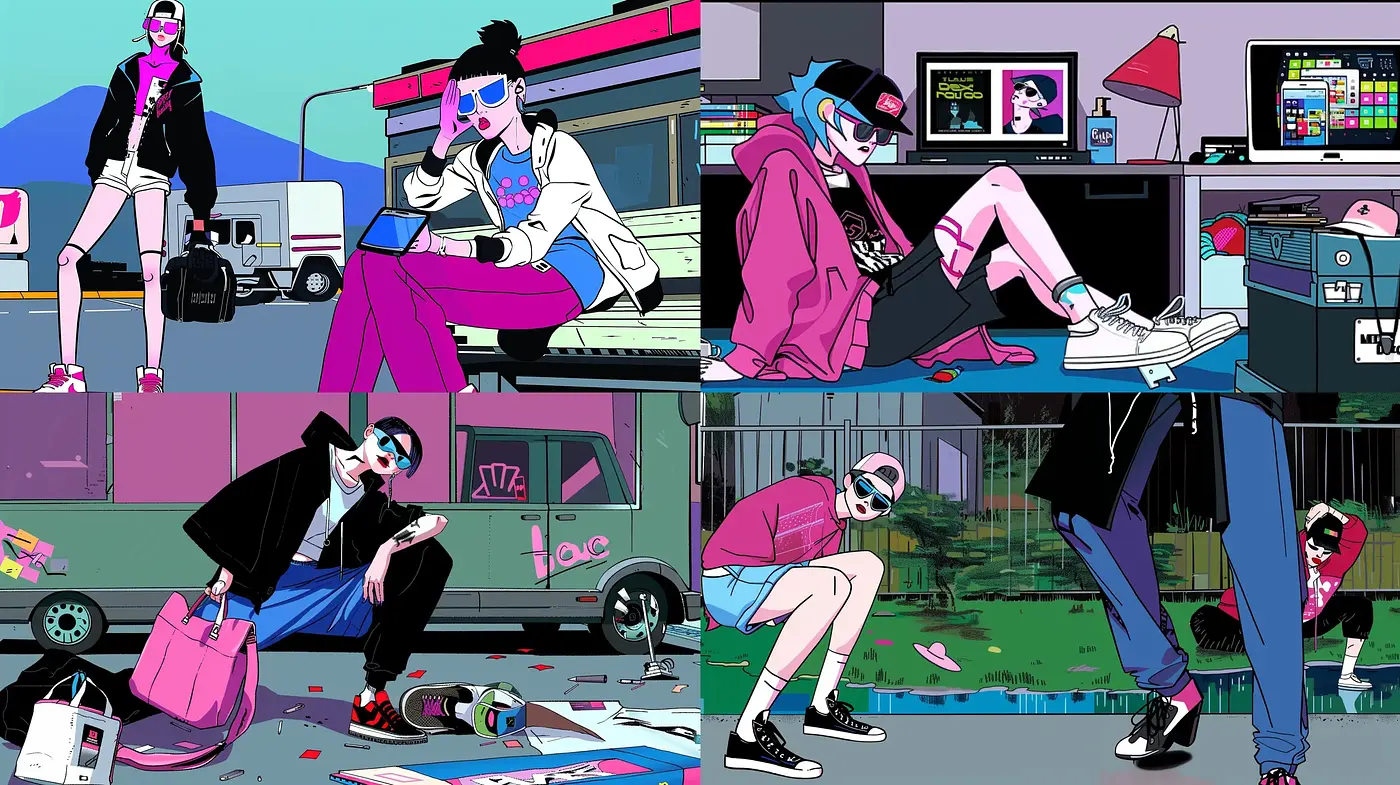 Cyberpunk Vogue: Synthesized Neon Elegance in Digital Art - Midjourney sref style