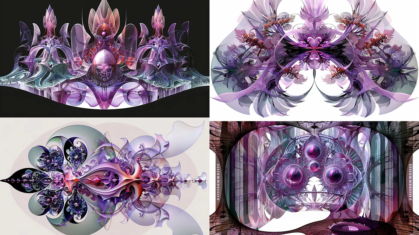 Ethereal Fractal Symphony of Purples and Metallic Hues - Midjourney sref style