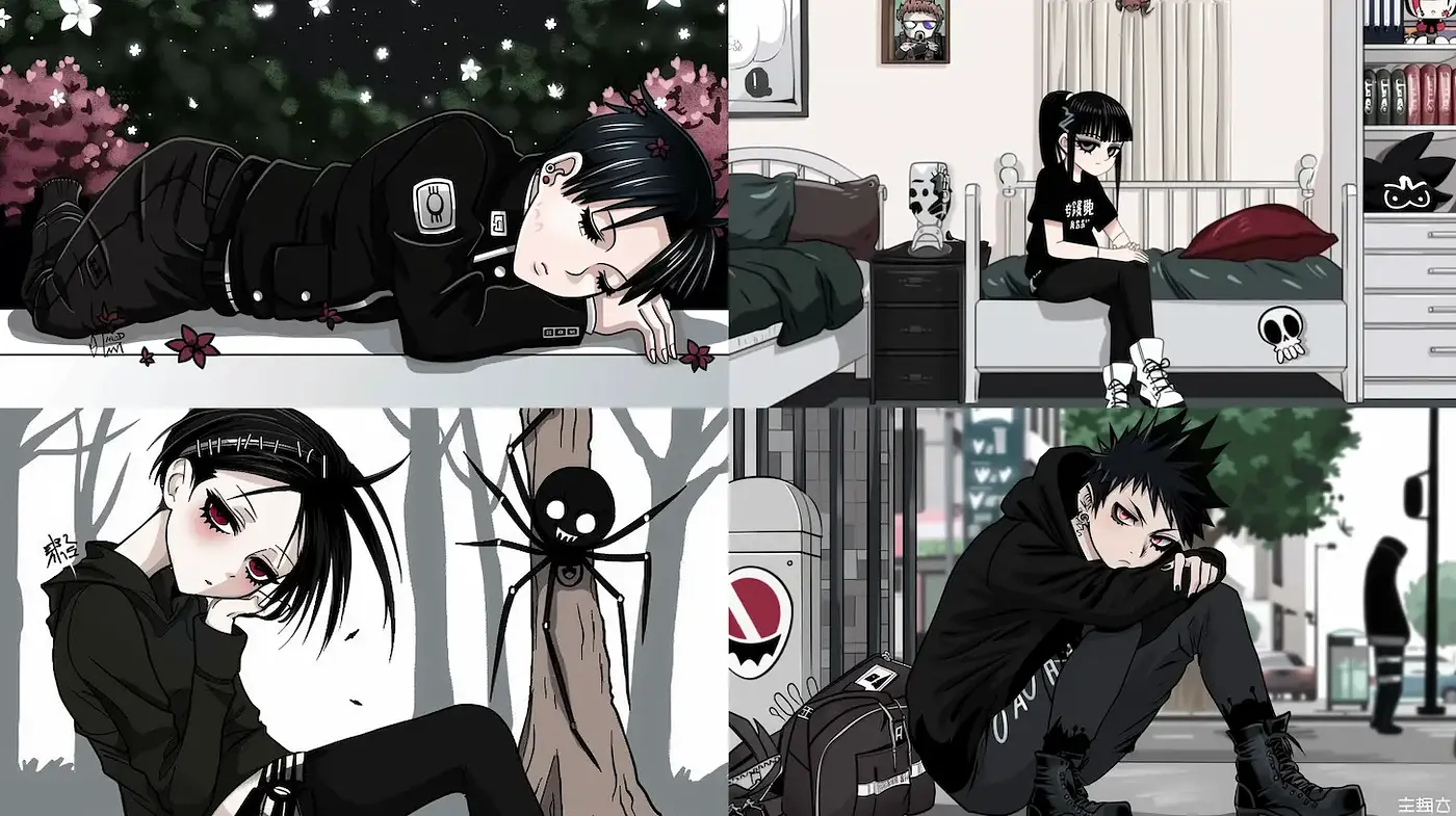 Distinctive Modern Anime Aesthetic with Dark Undertones - Midjourney sref style