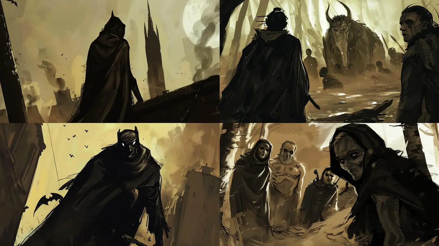 Dusky Hues and Shadowed Silhouettes in a Monochromatic Gothic Ambiance - Midjourney sref style