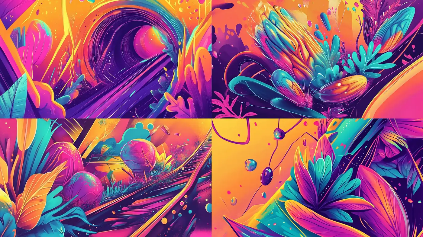 Surreal Vibrance: A Lush Tapestry of Hypnotic Hues and Psychedelic Forms - Midjourney sref style