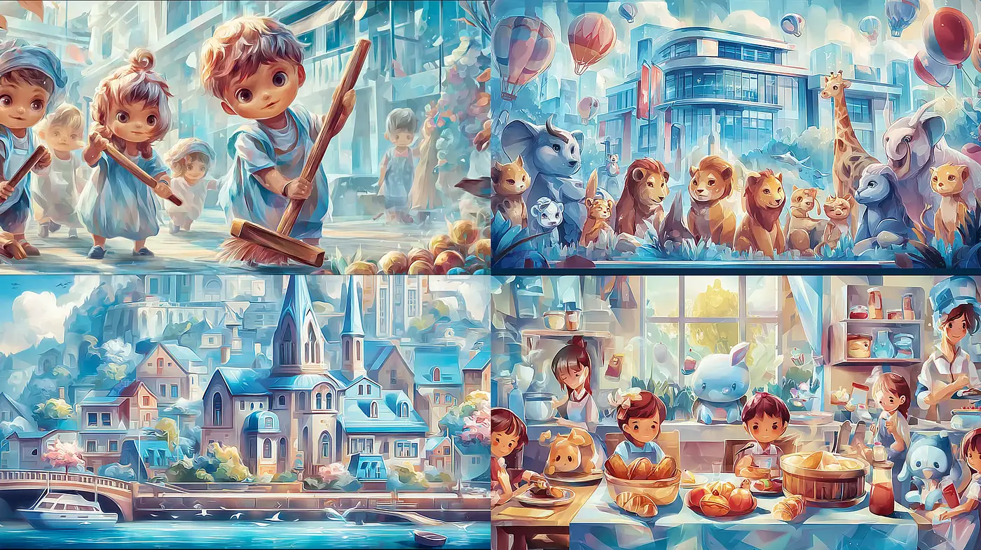 Whimsical Childlike Fantasy with Vibrant Interactions - Midjourney sref style