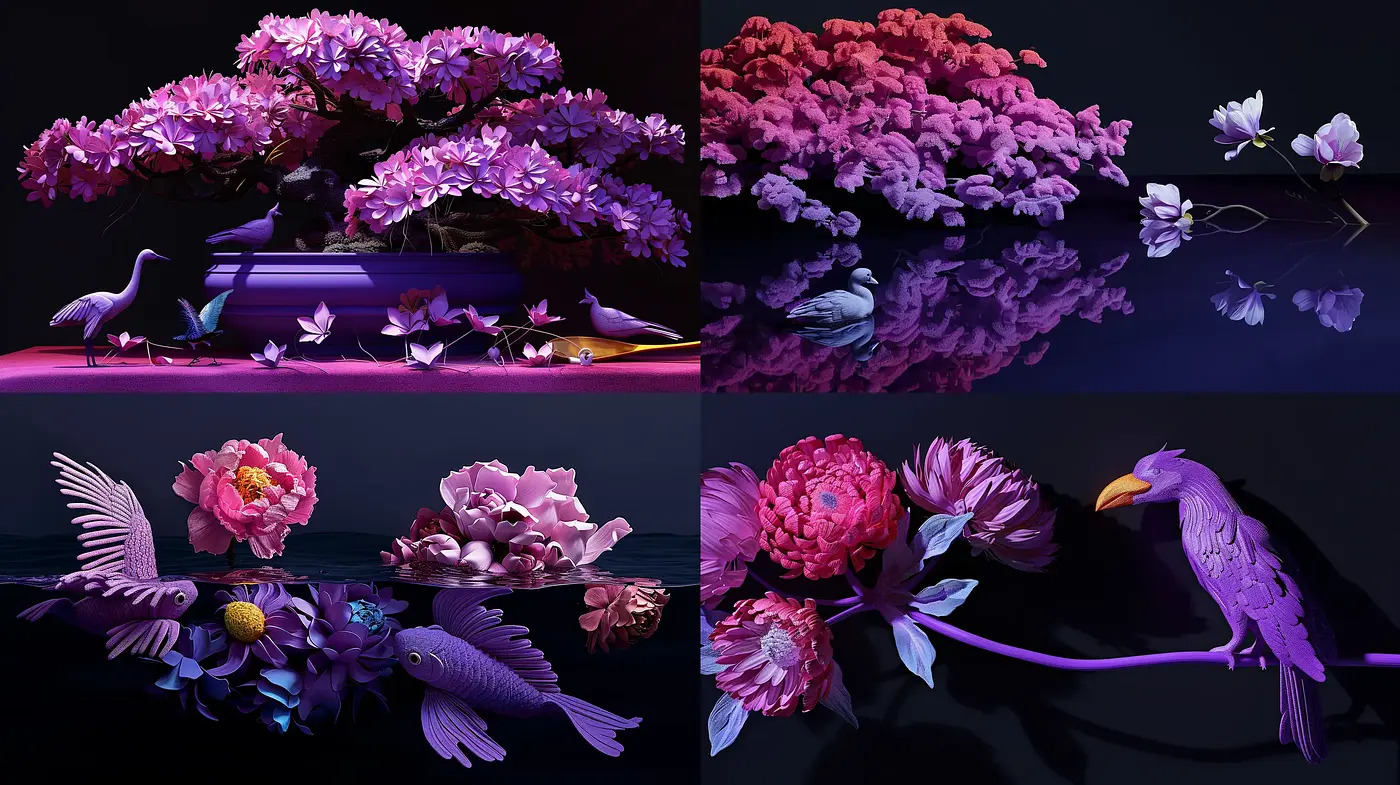Nocturnal Blossoms with a Fantasy Flair - Midjourney sref style