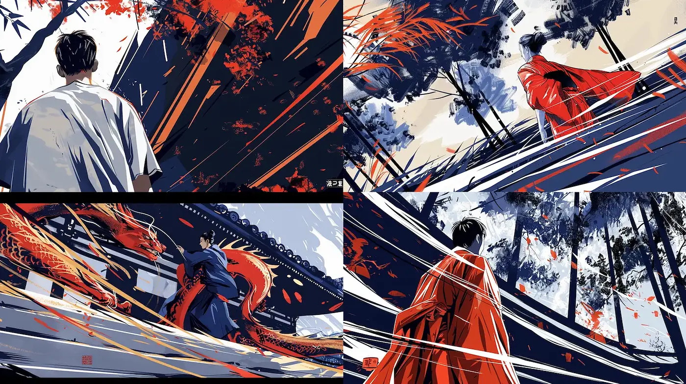 Dynamic and expressive visual narrative with vibrant contrasts - Midjourney sref style