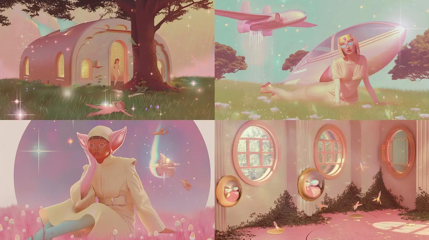 Dreamy Pastel Sci-Fi Serenity with Retro-Futuristic Inspiration - Midjourney sref style