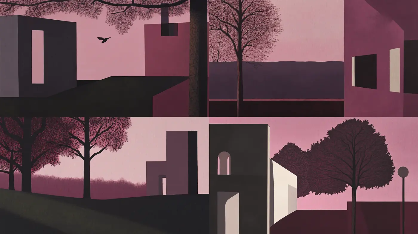 Twilight Serenity in Stylized Geometric Landscape - Midjourney sref style