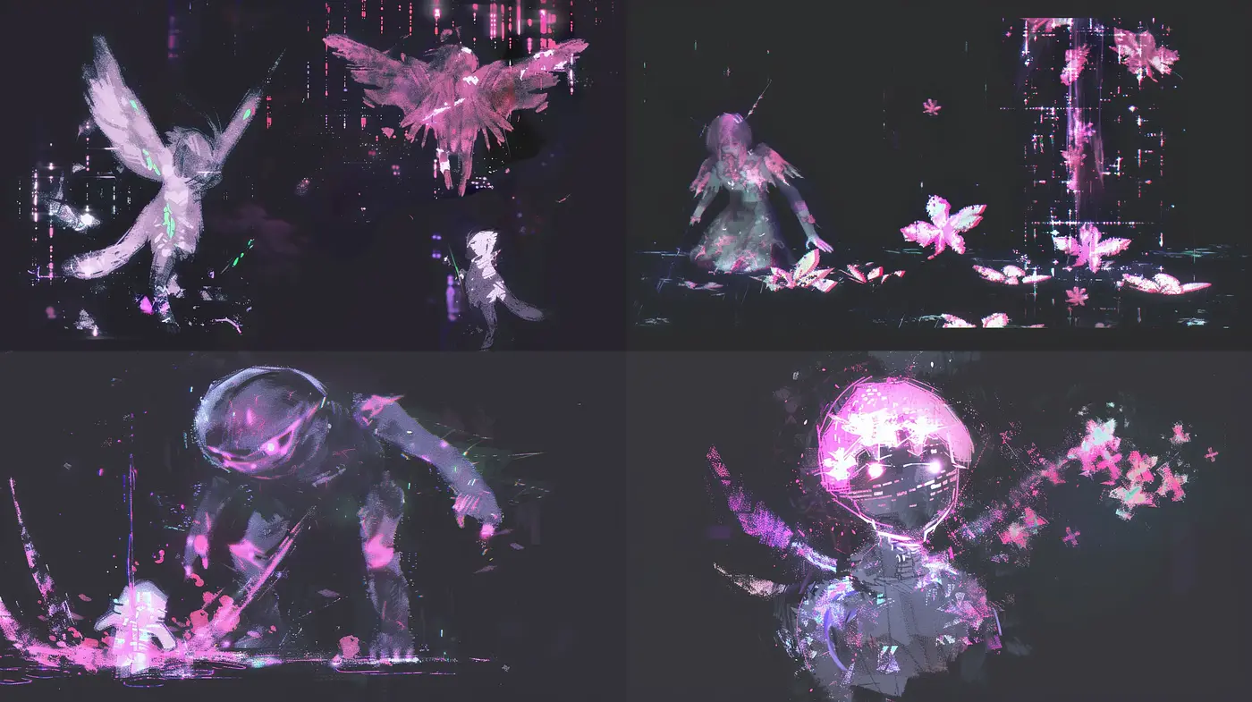 Ethereal Neon Dreamscape: A Fusion of Digital Melancholy and Vivid Hues - Midjourney sref style