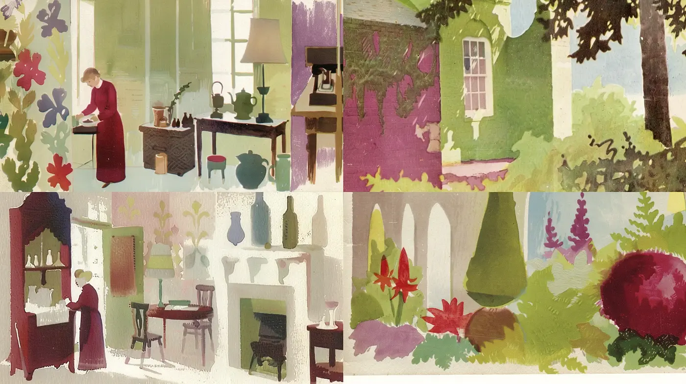 Whimsical Brushstroke Harmony in Nostalgic Vignettes - Midjourney sref style