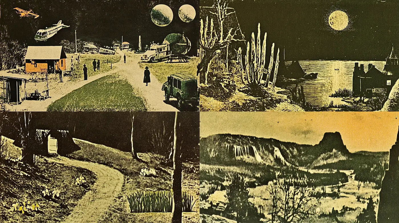 Retro-Futuristic Sepia Dreamscape - Midjourney sref style