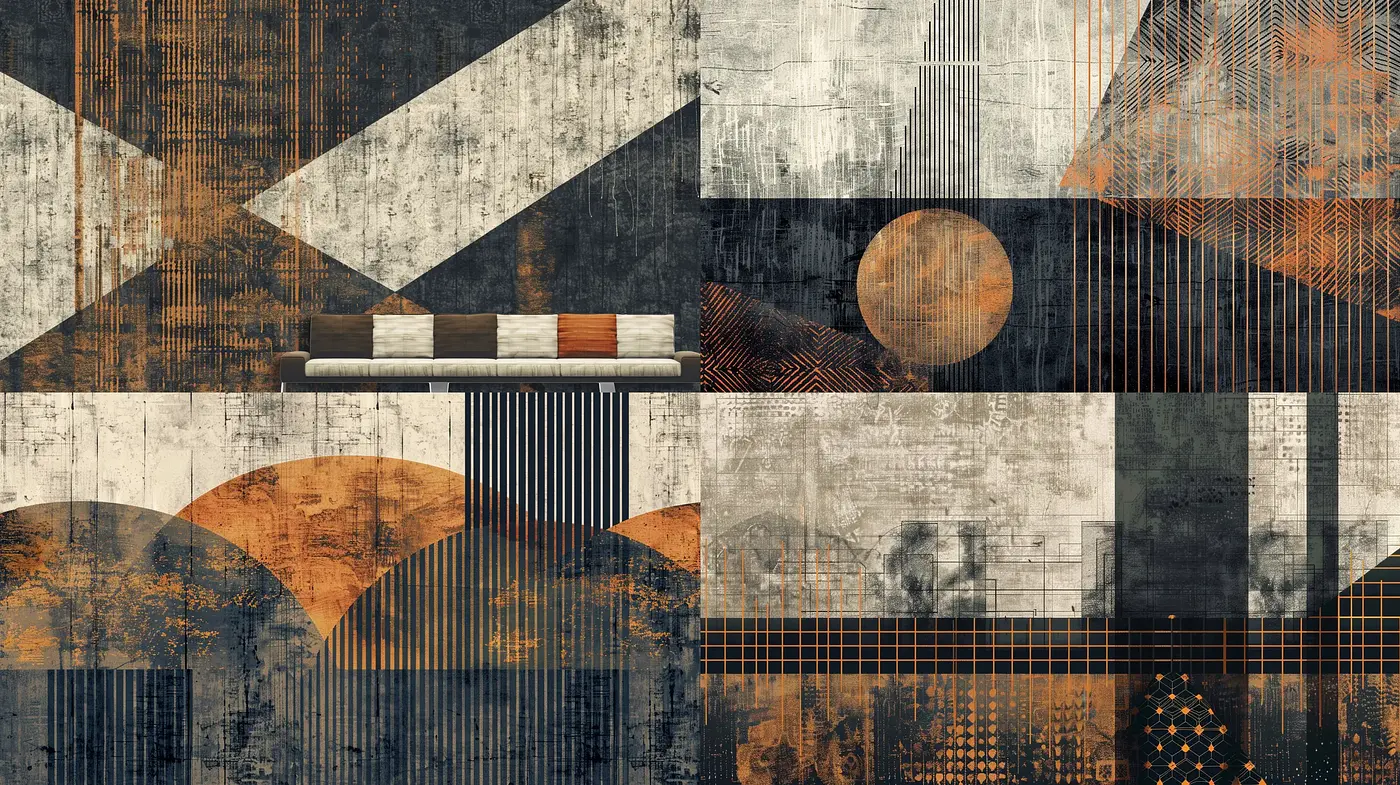 Rustic Geometric Abstraction with Industrial Undertones - Midjourney sref style