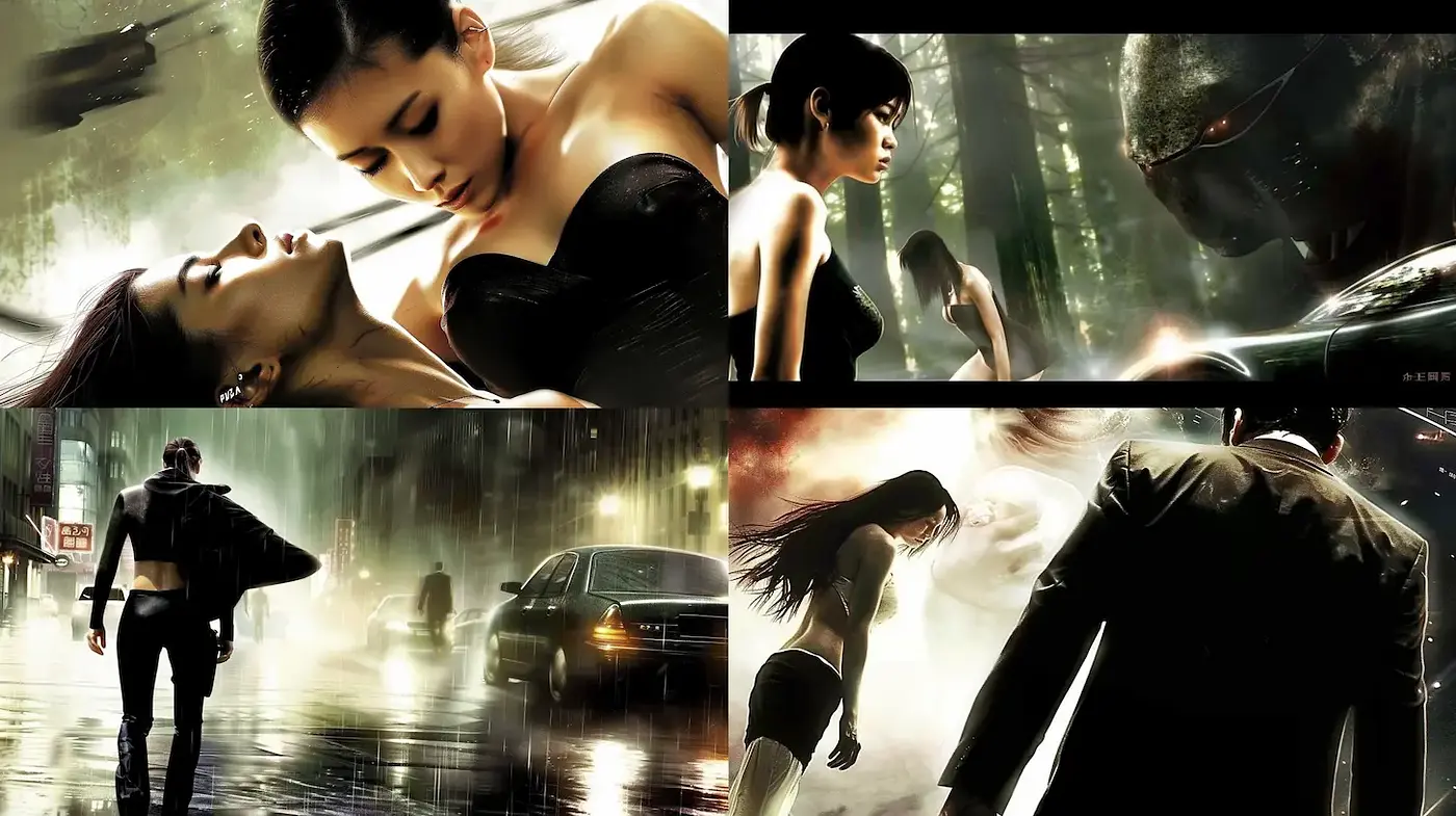 Futuristic Noir Aesthetics with a Blend of Cyberpunk and Artful Realism - Midjourney sref style