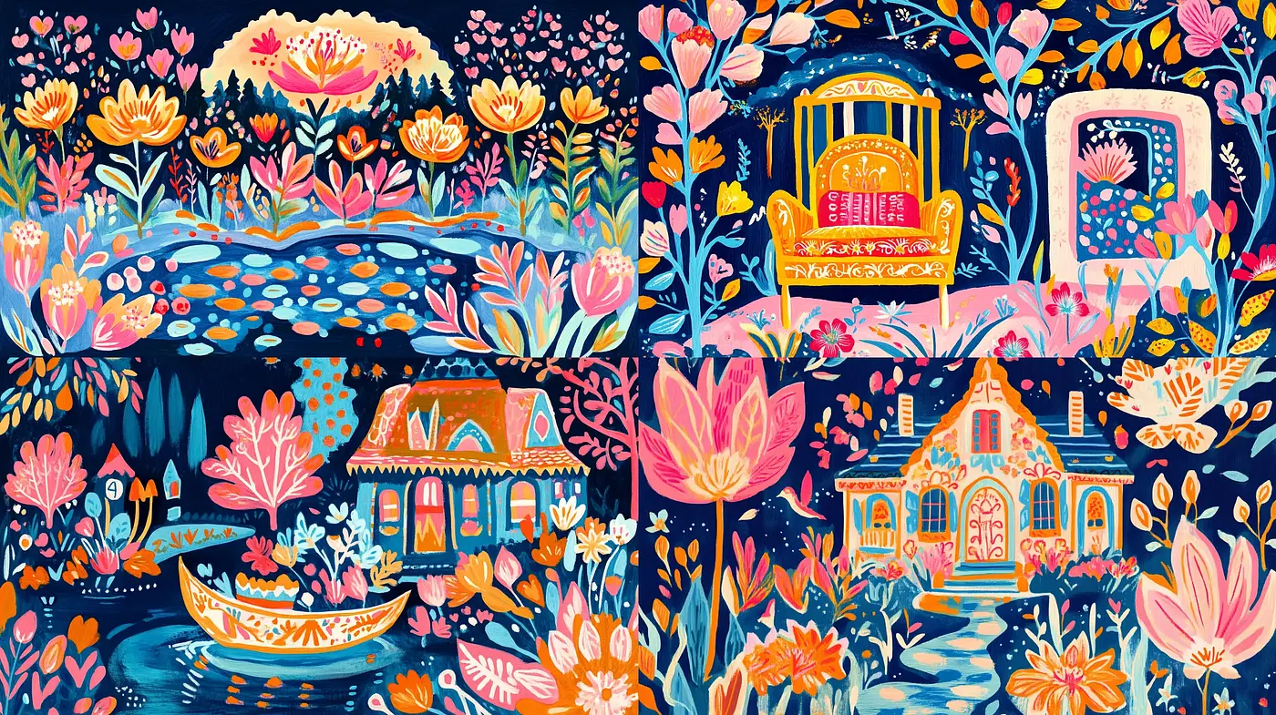 Enchanted Nighttime Botanical Dreamscape - Midjourney sref style