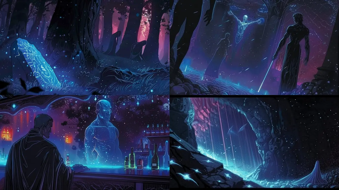 Luminous Ethereal Realms: A Study in Neon and Midnight Blues - Midjourney sref style