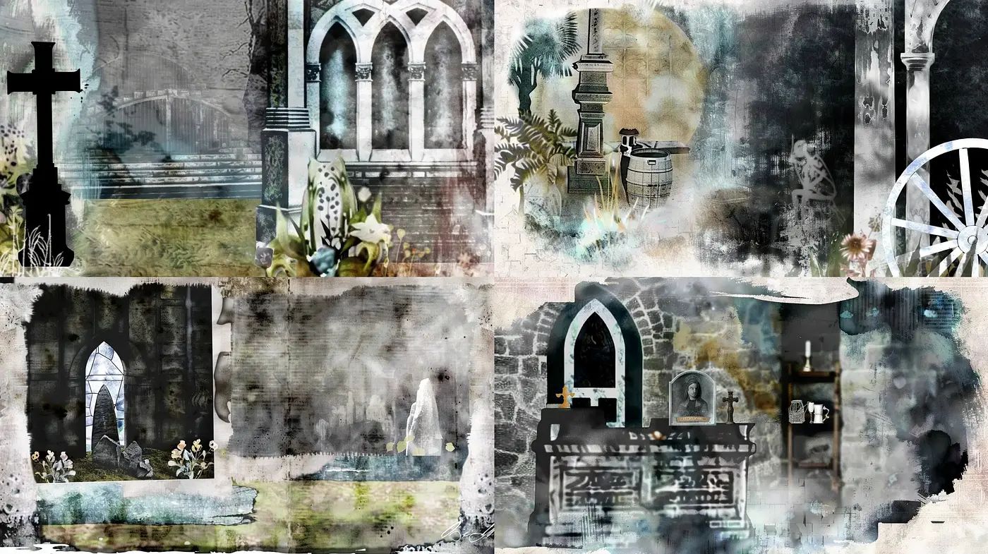 Ethereal Decay: A Synthesis of Gothic Melancholy and Watercolor Textures - Midjourney sref style