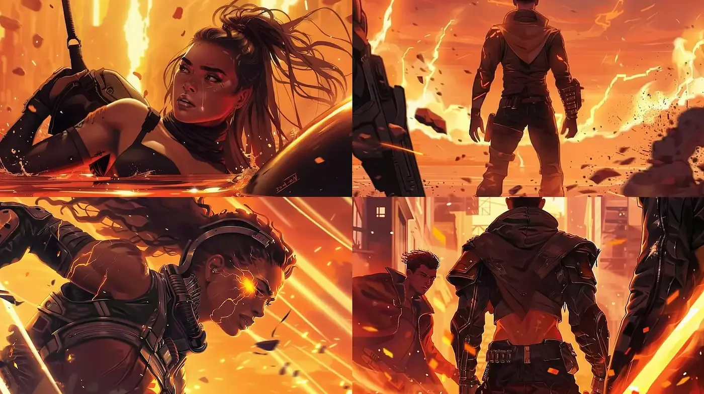 Dynamic and Intense Science Fiction Style with Strong Action Elements and Warm Color Tones - Midjourney sref style