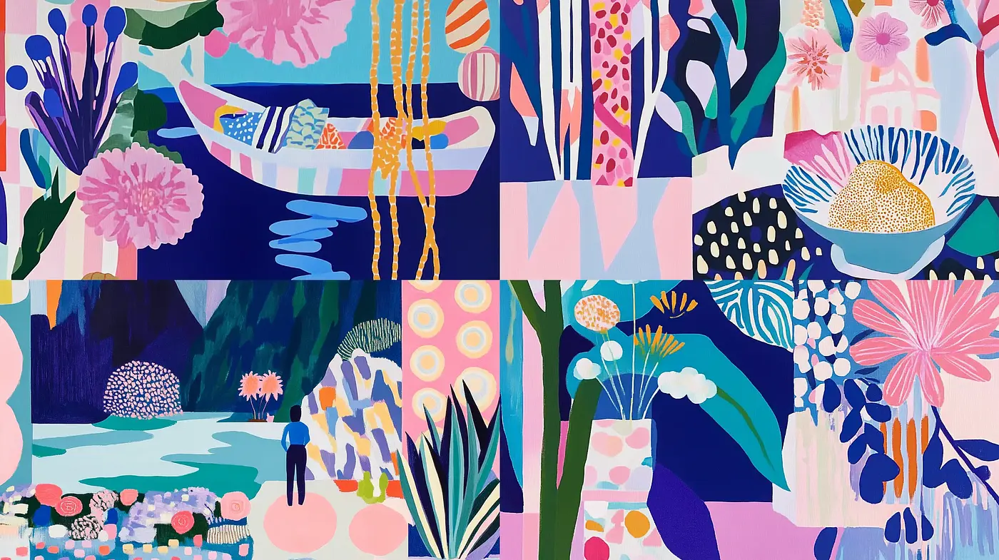 Contemporary Graphic Gardens: A Fusion of Organic Shapes and Vibrant Geometrics - Midjourney sref style