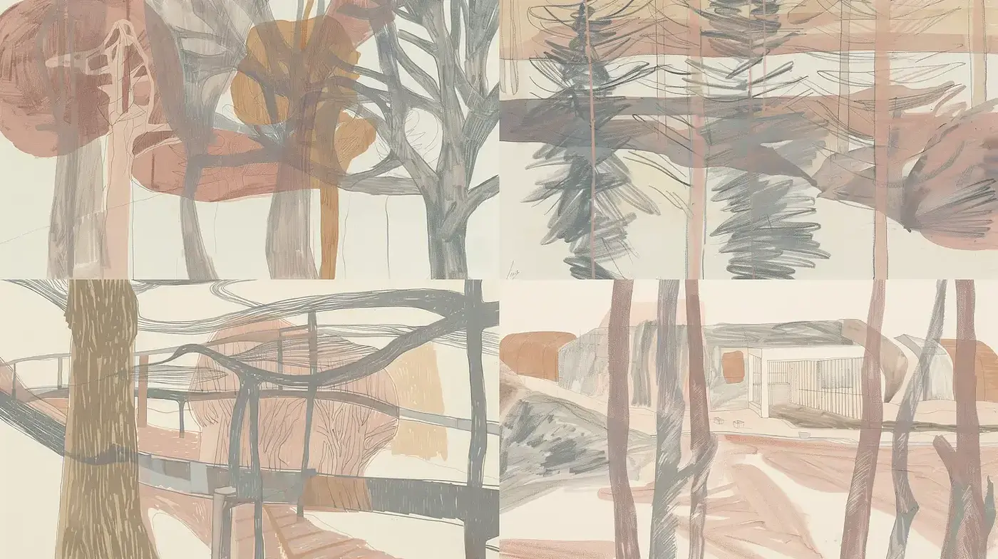 Contemporary Expressionist Landscape with a Subtle Retro Aesthetic - Midjourney sref style