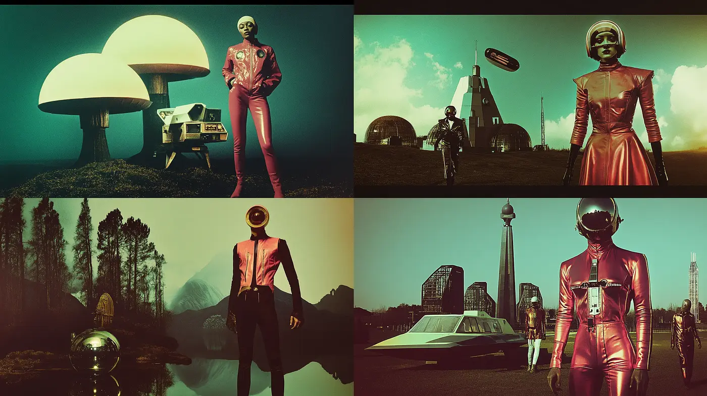 Retrofuturistic Mirage: A Homage to Vintage Sci-Fi Aesthetics - Midjourney sref style