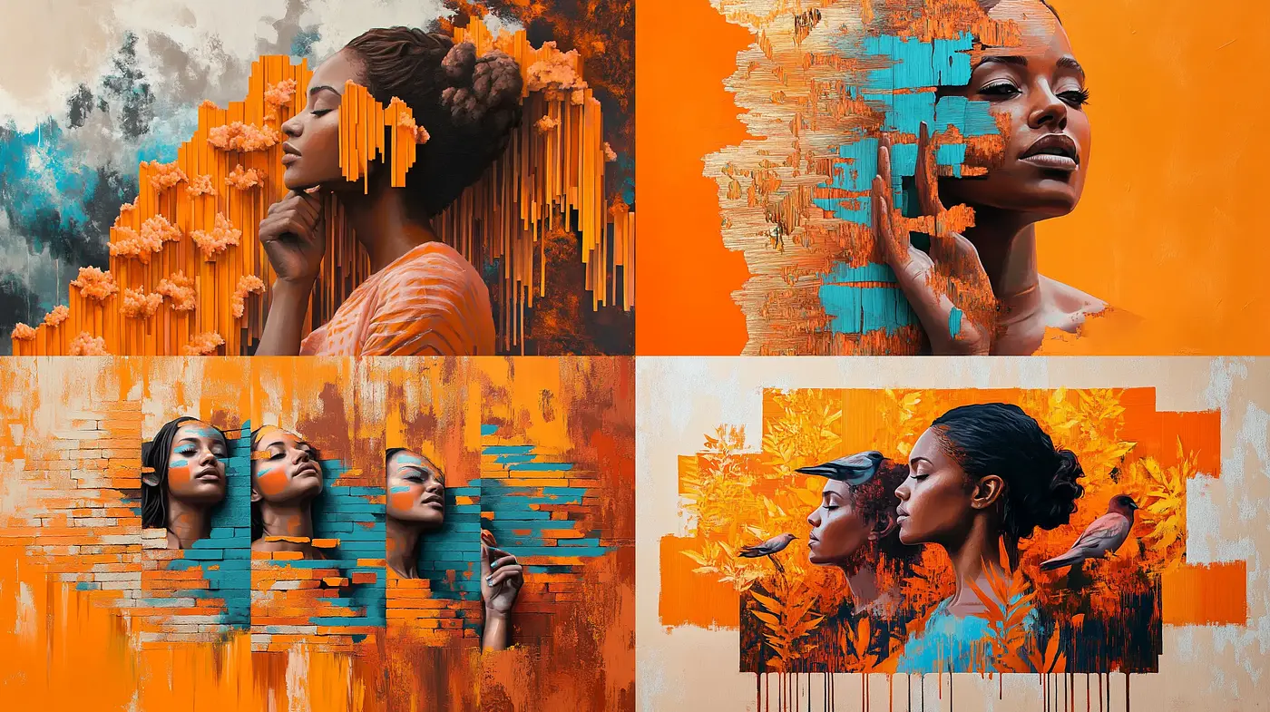 Sunset Hues and Fragmented Realities: A Contemporary Fusion of Color and Texture - Midjourney sref style