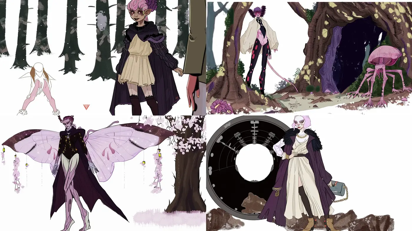 Enchanted Forest Fairy Tale with Pastel and Gothic Fusion - Midjourney sref style