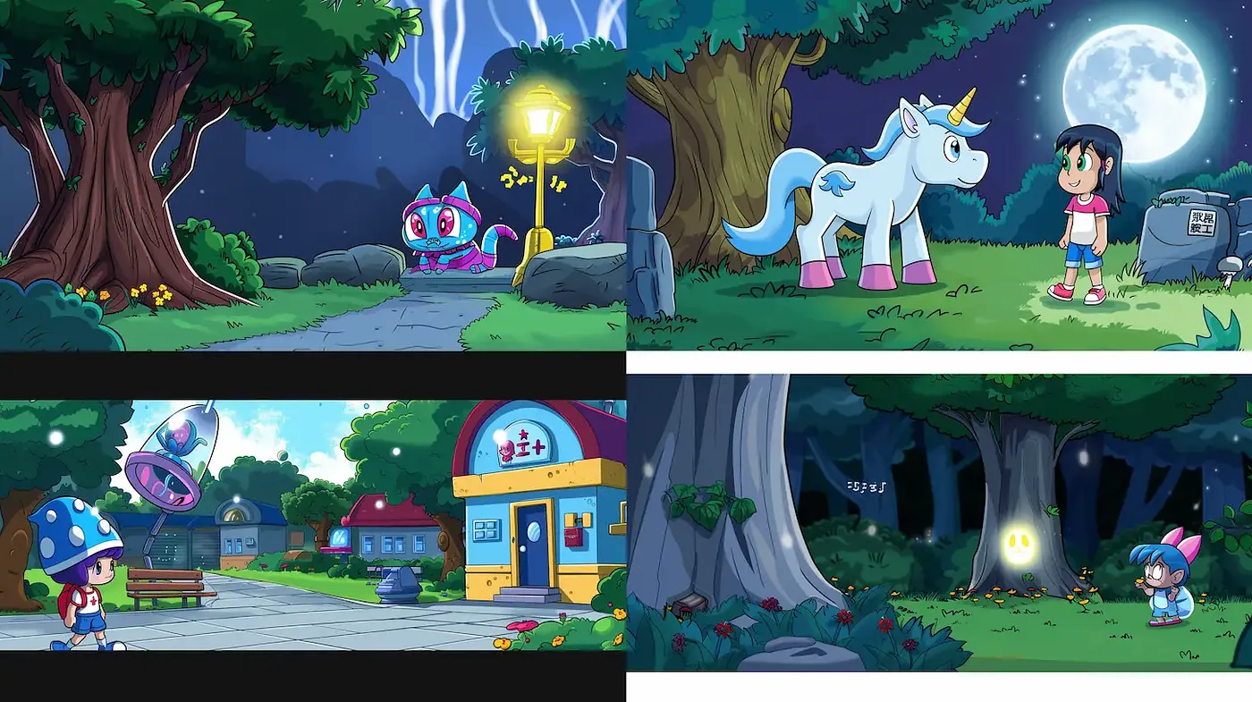 Vibrant, Enchanting Cartoon Landscapes with a Playful Aura - Midjourney sref style