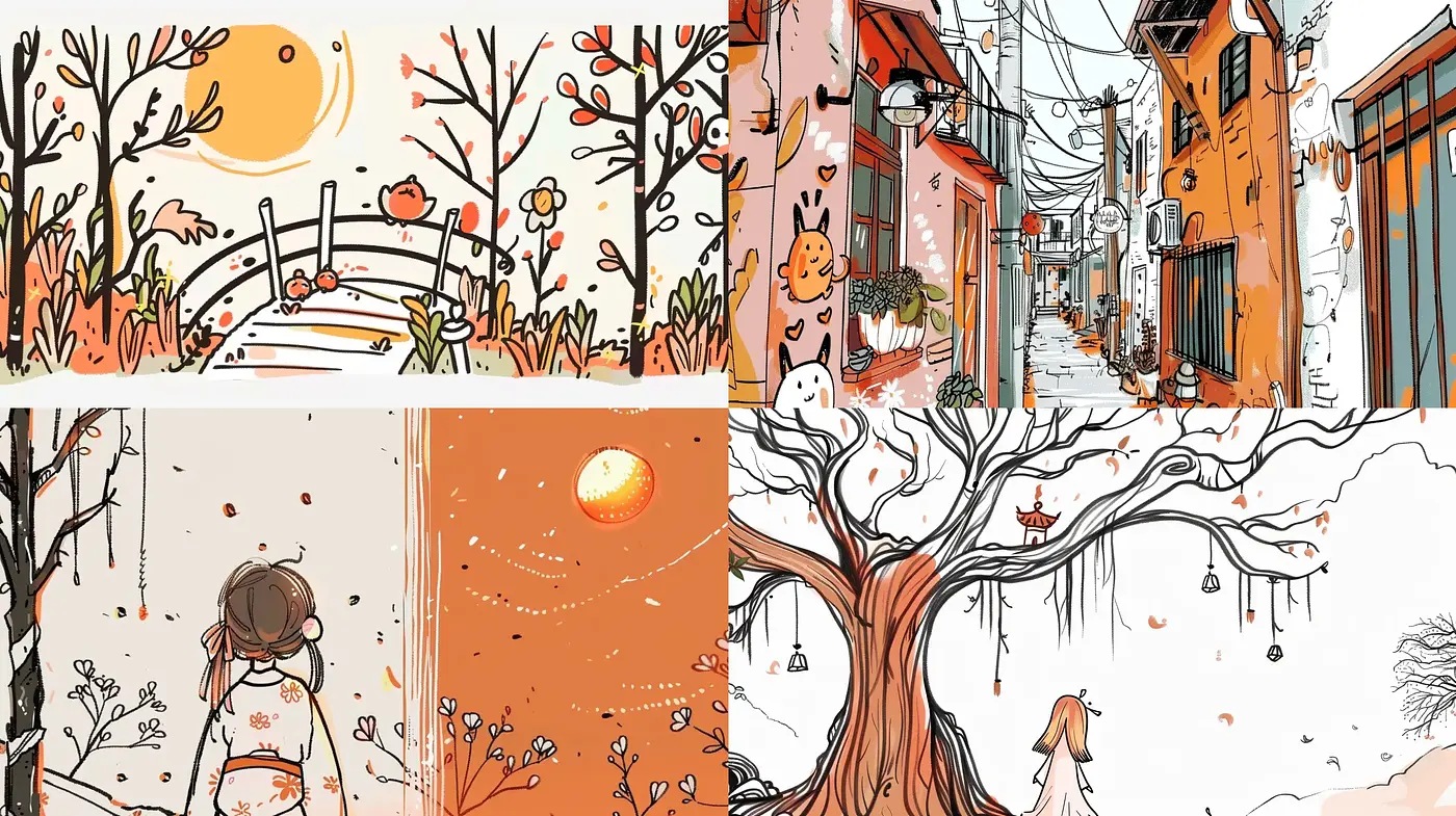 Whimsical Sketchbook Exploration with Warm Chromatic Harmony - Midjourney sref style