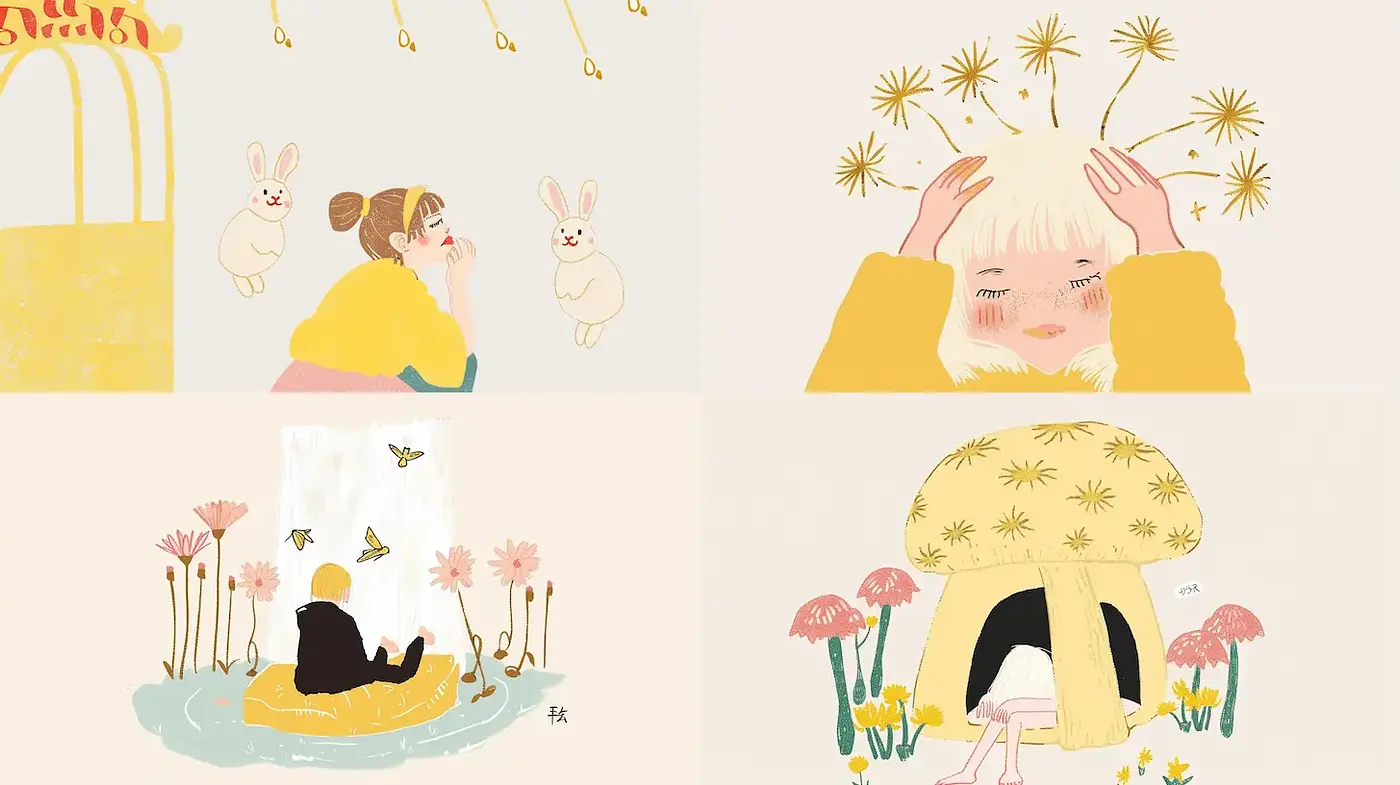 Whimsical Illustrations Infused with Soft Nostalgia and Playfulness - Midjourney sref style