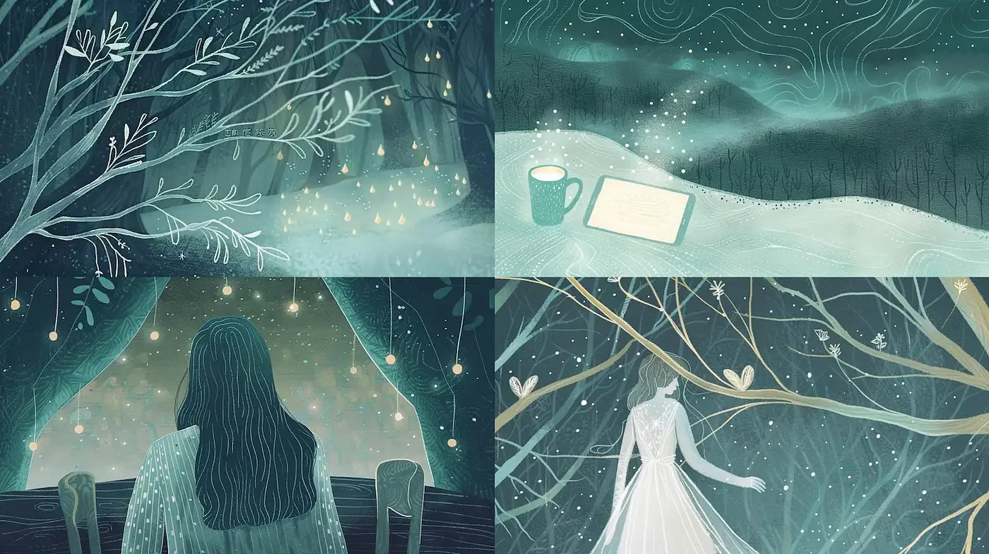 Whimsical and Dreamy Illustrations with Ethereal Lighting - Midjourney sref style