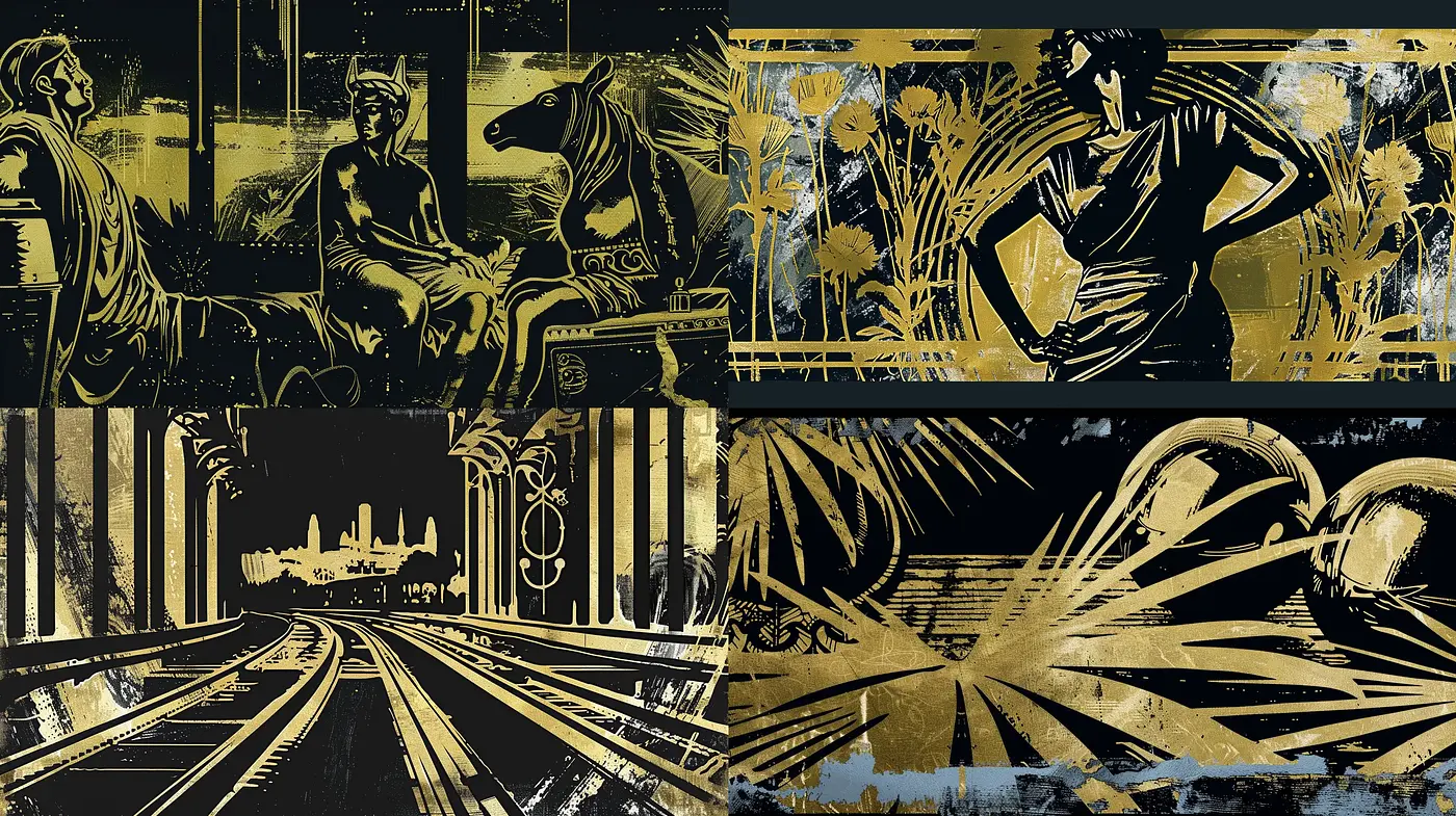 Noir-Inspired Graphic Silhouettes in Monochromatic Hues - Midjourney sref style