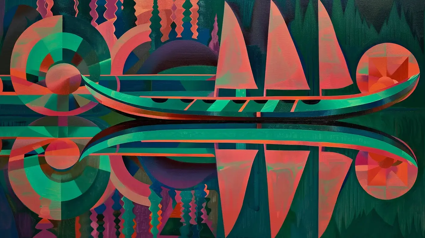 Enigmatic Fusion of Geometric Abstraction and Lush Color Synchrony - Midjourney sref style