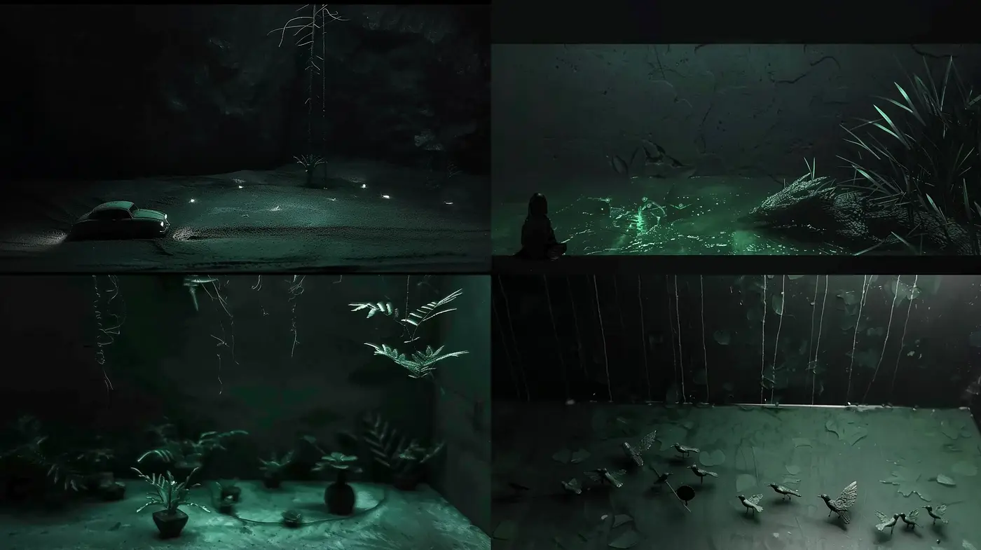 Nocturnal Serenity in Monochromatic Green - Midjourney sref style