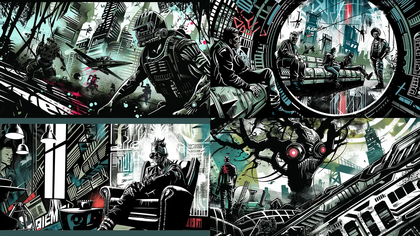 Cyberpunk Graphic Novel Aesthetic with Neon Accents - Midjourney sref style