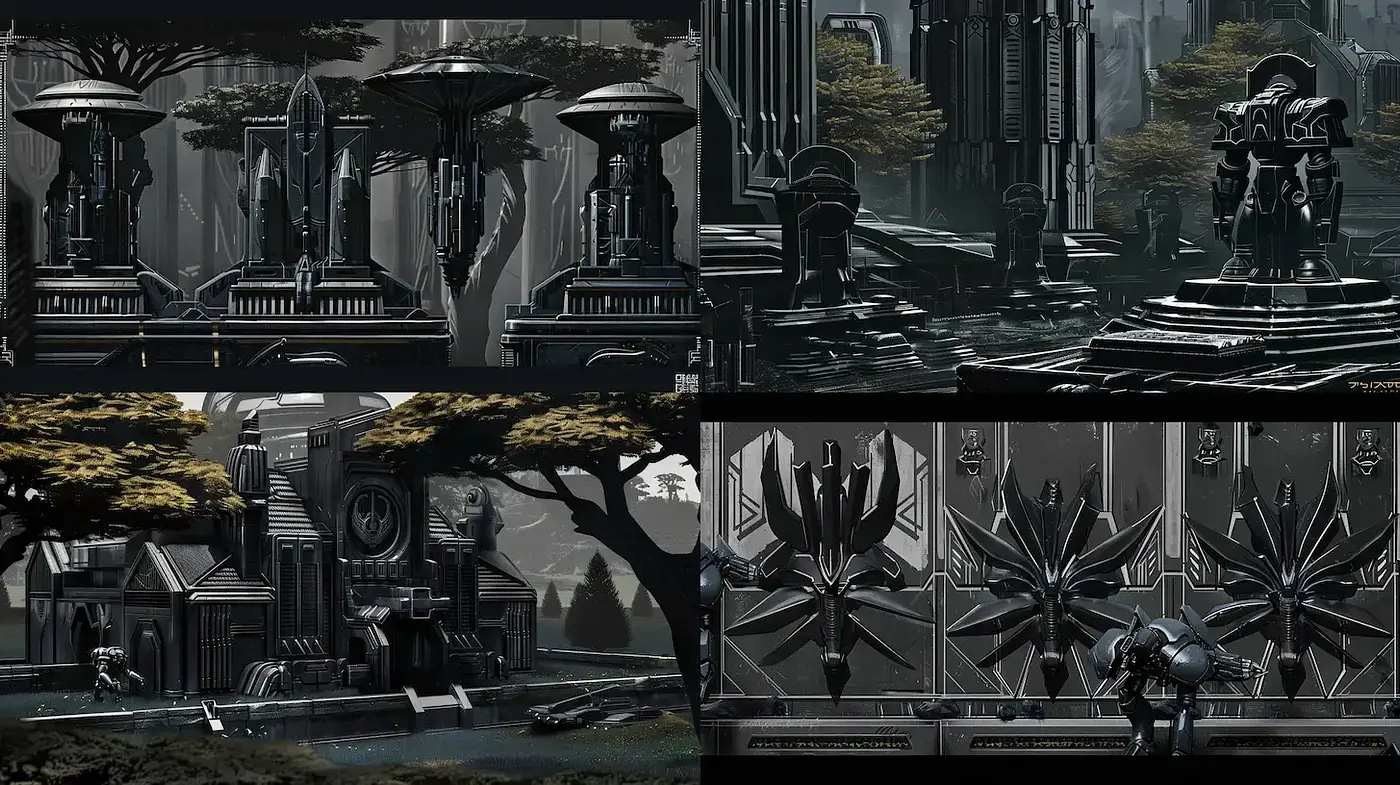 Futuristic Monochrome Landscapes with High Contrast and Detailed Textures - Midjourney sref style