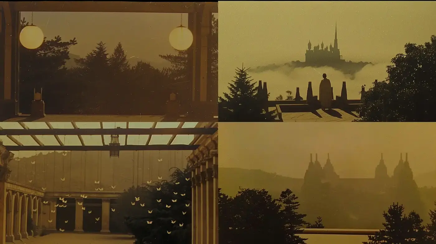 Ethereal cinematic landscapes with warm monochromatic tones - Midjourney sref style