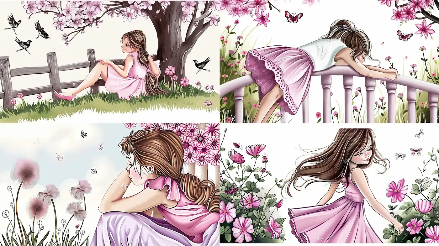 Charming Whimsy with Floral Elegance and Soft Illustrative Touches - Midjourney sref style