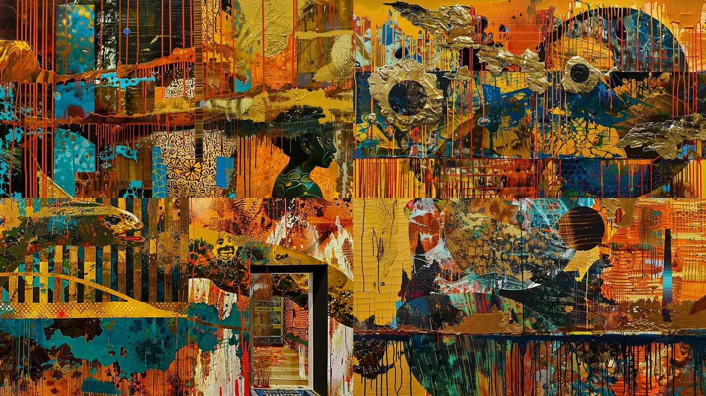 Urban Patchwork of Time: A Mosaic of Vivid Textures and Eras - Midjourney sref style