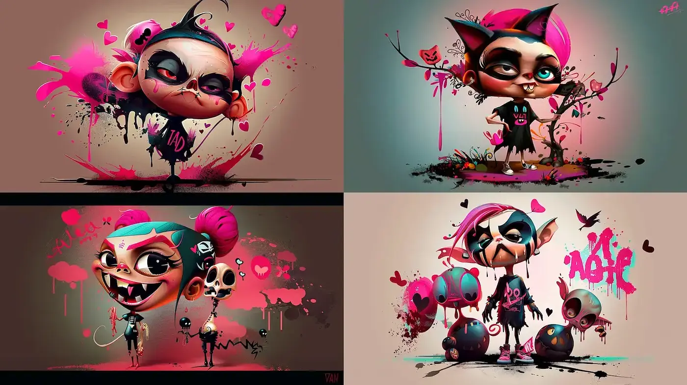 Playful and Vibrant Cartoon Aesthetic with Edgy Elements - Midjourney sref style