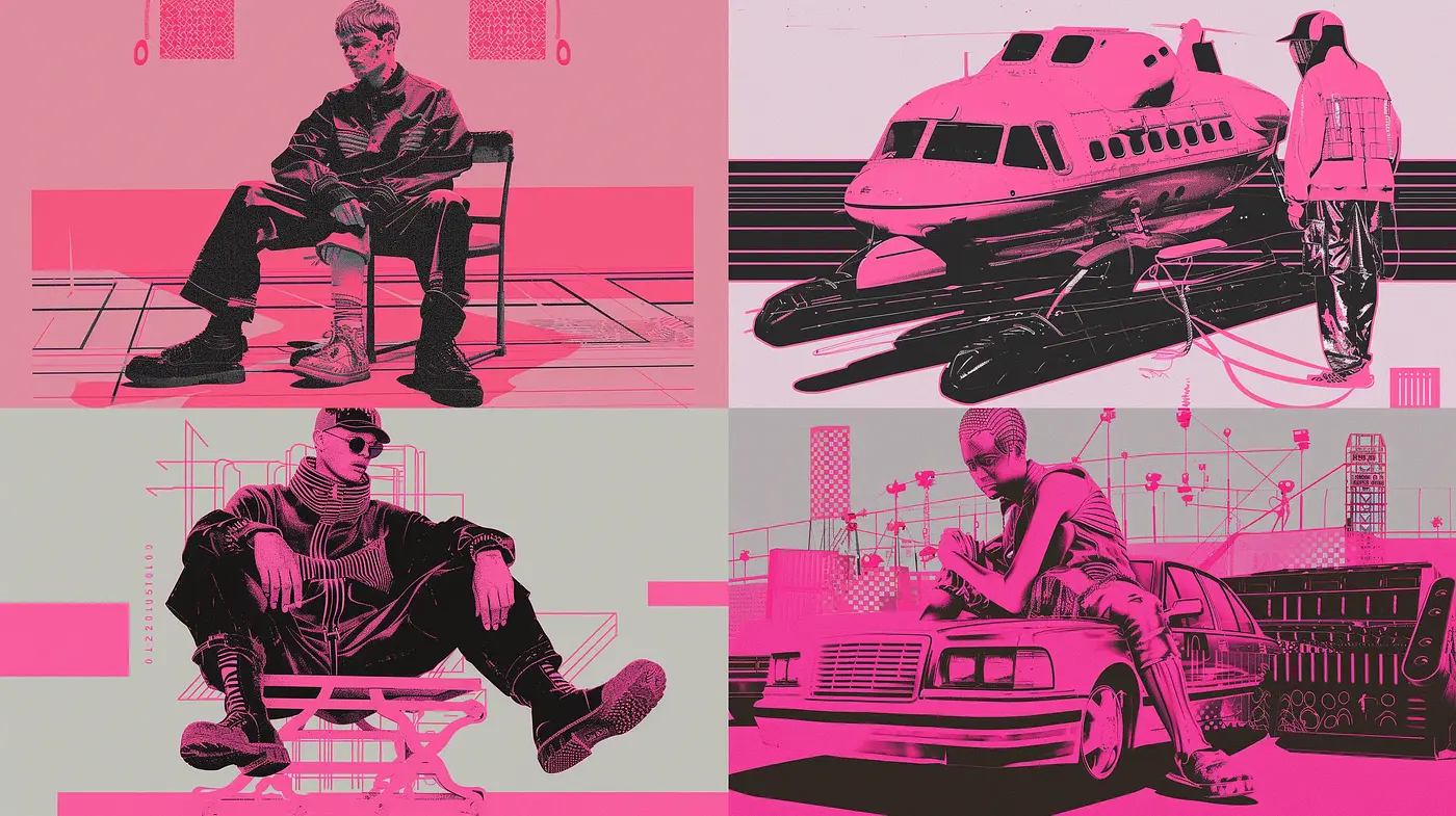 Futuristic Silhouette Contrasts with Rose and Noir Hues - Midjourney sref style