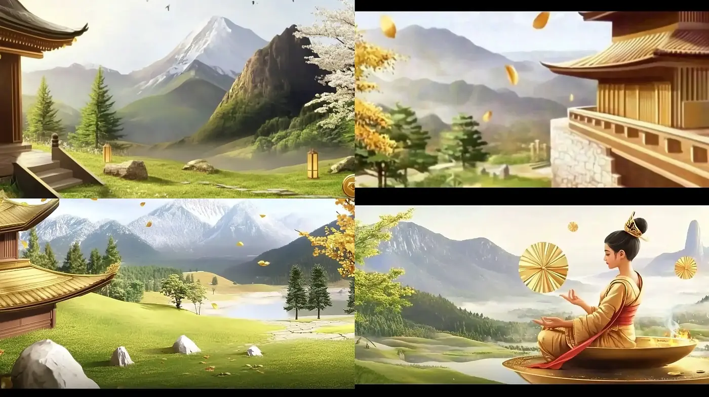 Serene Panoramas with Traditional East Asian Aesthetics - Midjourney sref style
