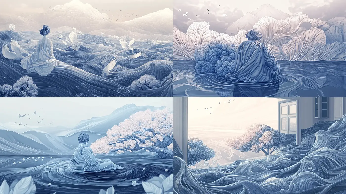 Serene Monochromatic Vistas in Fluid Motion - Midjourney sref style