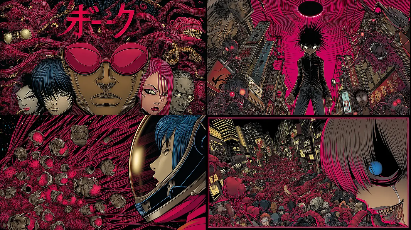 Dark, surreal, and captivating blend of neo-noir and modern comic influences - Midjourney sref style