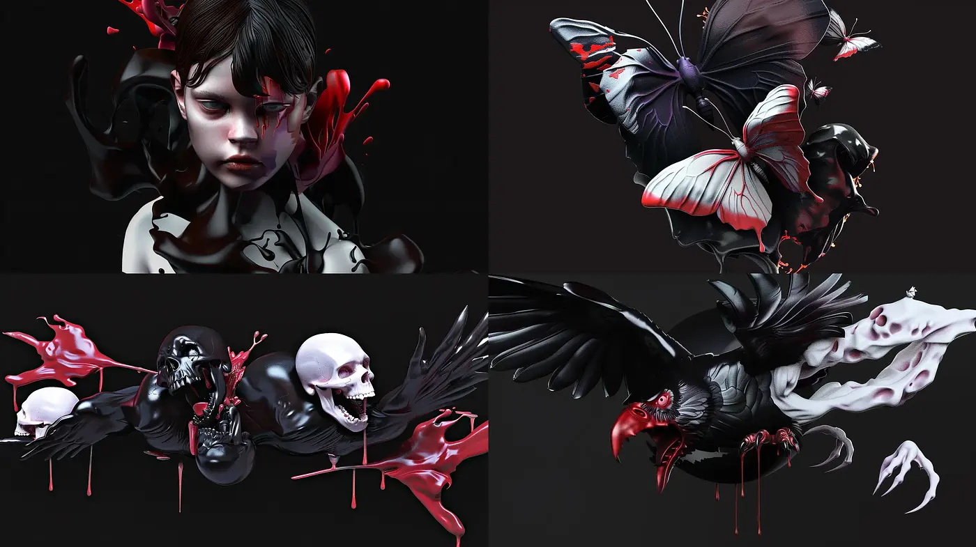 Gothic Elegance with Surrealist Overtones in a Dark Palette - Midjourney sref style