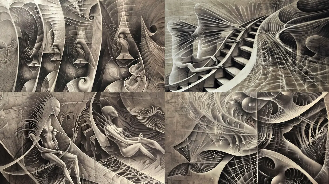 Abstract Geometric Harmonies in Monochromatic Sepia - Midjourney sref style